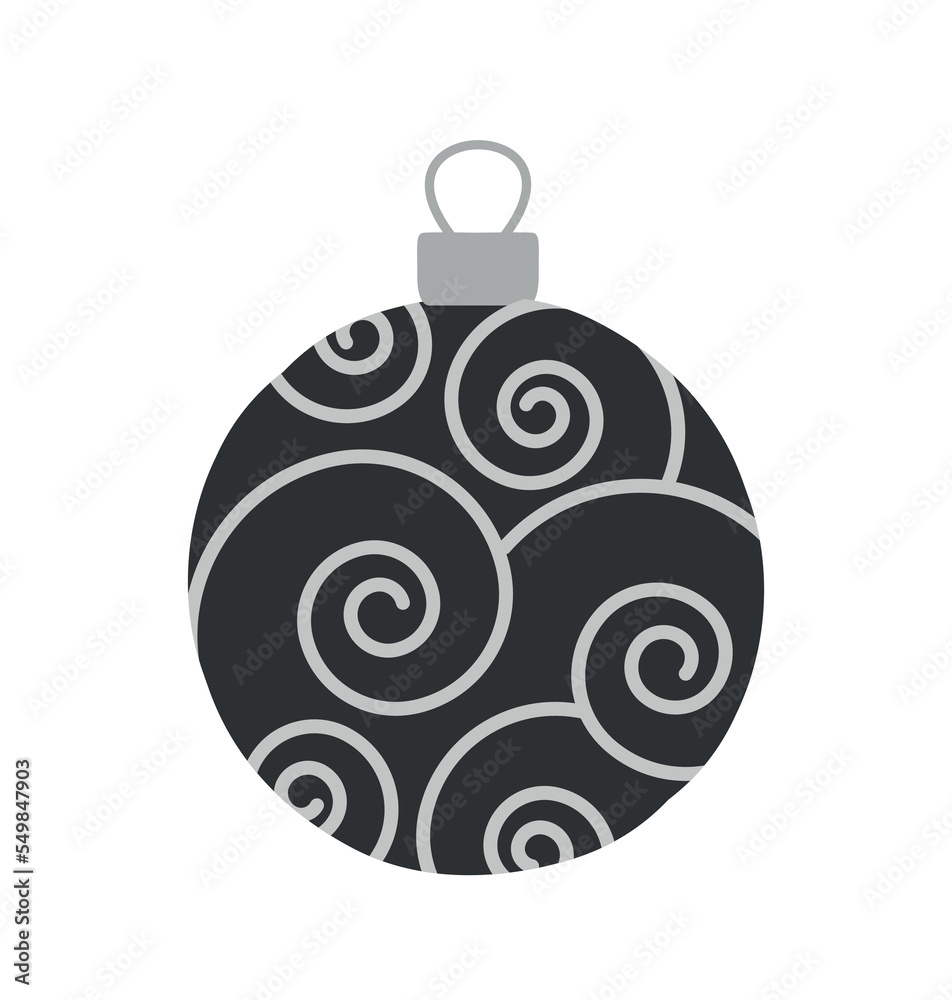 Christmas ball icon. Round Christmas tree toy with minimalistic linear patterns. Symbol of New Year and Christmas, elegant decoration for room and apartment. Cartoon flat vector illustration Christmas ball icon. Round Christmas tree toy with minimalistic linear patterns. Symbol of New Year and Christmas, elegant decoration for room and apartment. Cartoon flat vector illustration