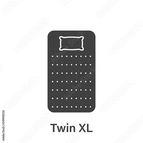 Bed Size Dimension. Twin XL Mattress Silhouette Icon. Bed Length Measurement for Bedchamber in Hotel or Home Pictogram. Mattress Size for Bed Room. Isolated Vector Illustration