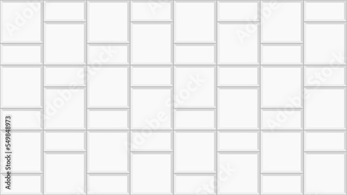 White basketweave tile background. Sidewalk texture. Stone or ceramic brick wall surface. Kitchen backsplash mosaic layout. Shower, bathroom or toilet floor decoration. Vector flat illustration