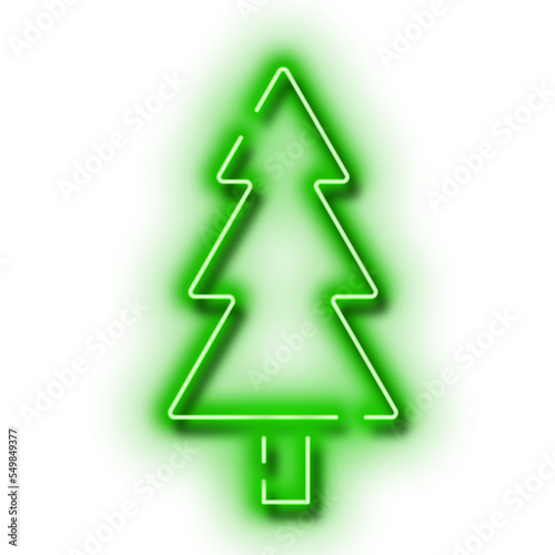 Green Neon Glowing Christmas Tree Icon. Decoration Design Element.