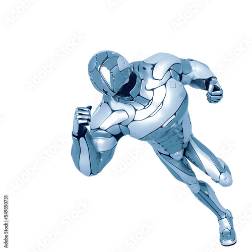 sci fi astronaut cartoon heroic run in a white background