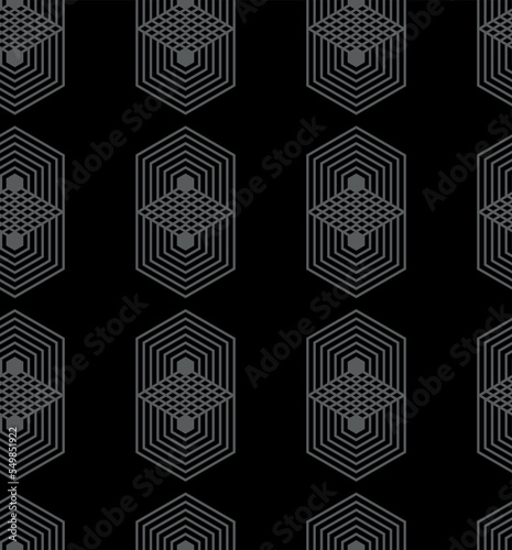 Vector illustration. The texture of the contour hexagon. Grey, black and white geometric seamless pattern. Mosaic abstract background. Hexagonal repeating geometric polygon texture.