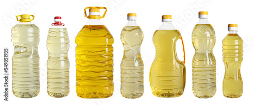 Set with different bottles of cooking oils on white background. Banner design