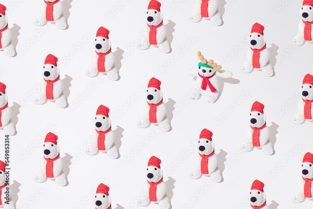 Two plush polar bears pattern. White background. Two plush polar bears pattern. White background.
