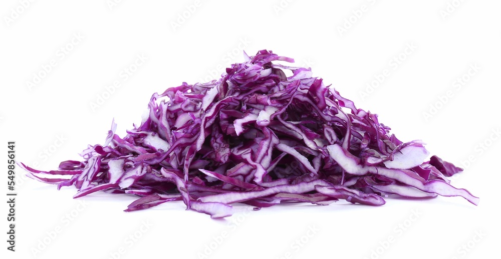 Pile of shredded fresh red cabbage isolated on white Pile of shredded fresh red cabbage isolated on white
