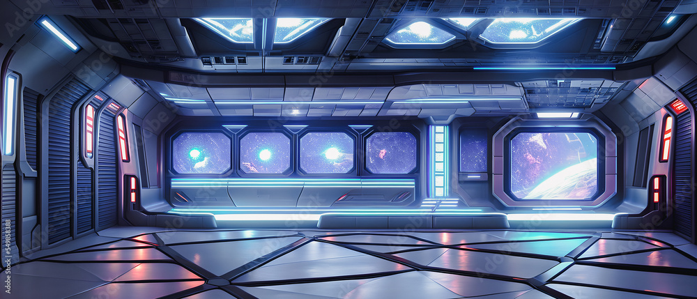 Artistic concept painting of a futuristic space station interior, background illustration. Artistic concept painting of a futuristic space station interior, background illustration.