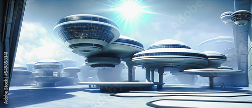 Fototapeta Naklejka Na Ścianę i Meble -  Artistic concept painting of a futuristic space station interior, background illustration.