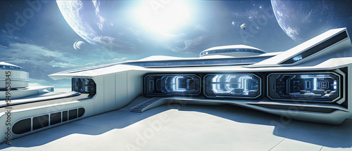 Fototapeta Naklejka Na Ścianę i Meble -  Artistic concept painting of a futuristic space station interior, background illustration.