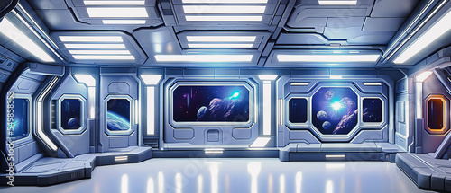 Fototapeta Naklejka Na Ścianę i Meble -  Artistic concept painting of a futuristic space station interior, background illustration.