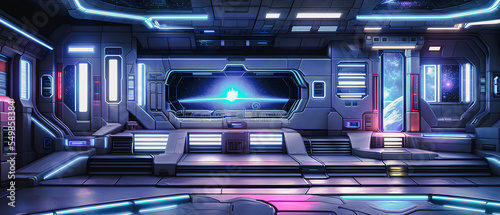 Artistic concept painting of a futuristic space station interior, background illustration.