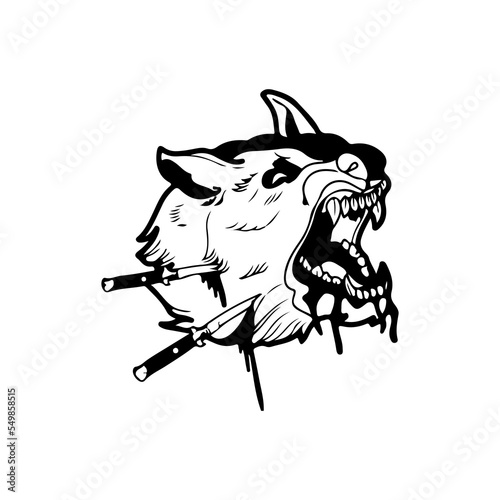vector illustration of a tiger impaled by a knife
