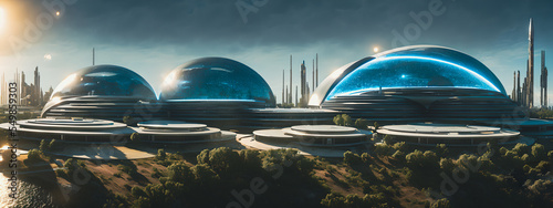Canvas Print Artistic concept illustration of a futuristic space colony, city, background illustration