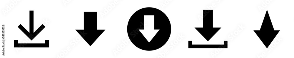 Conjunto de iconos de descargar. Bajar archivo, documento o imagen. Flecha de descargar estilo silueta negro. Ilustración vectorial Conjunto de iconos de descargar. Bajar archivo, documento o imagen. Flecha de descargar estilo silueta negro. Ilustración vectorial