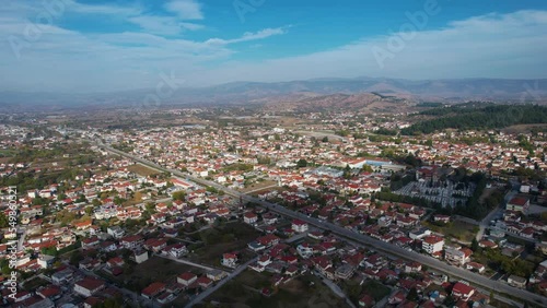 Aerial view around the city Trikala in Greece on a sunny day in autumn	 photo