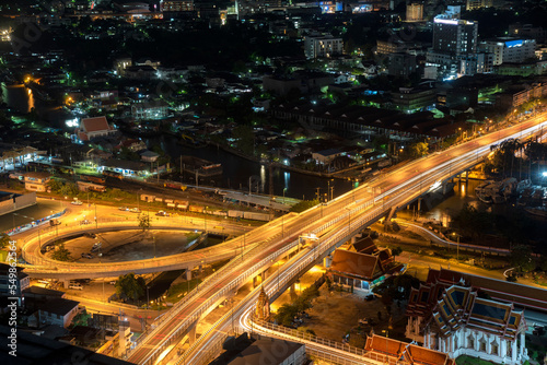 Thailand Bangkok city night view with main traffic high way.