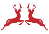 Red Christmas deer, reindeer with ornaments, design for Christmas cards, illustration over a transparent background, PNG image