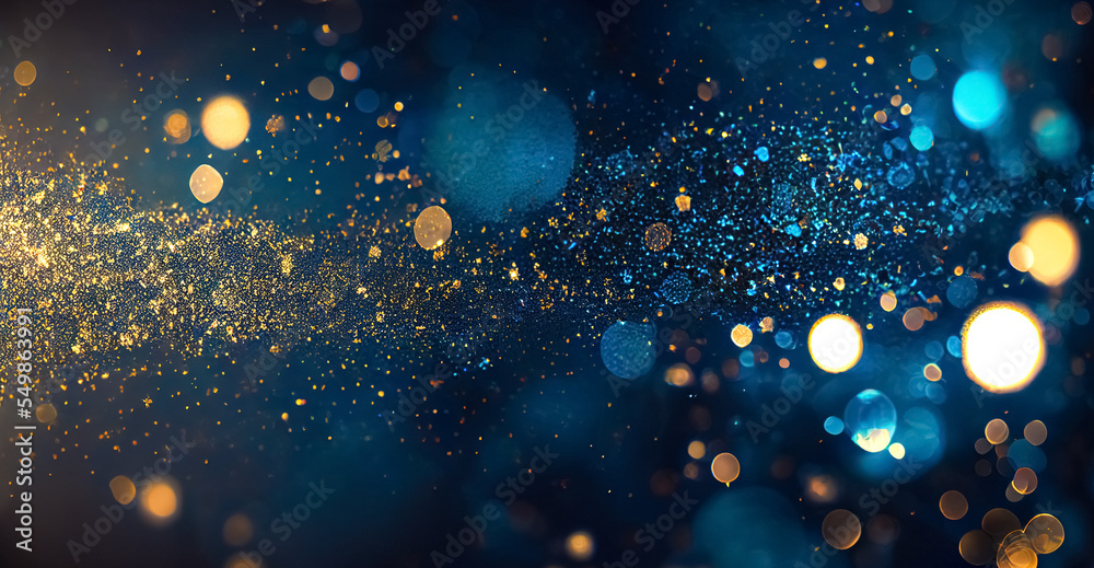 abstract background with Dark blue and gold particle. Christmas Golden light shine particles bokeh on navy blue background. Gold foil texture. Holiday concept.  - obrazy, fototapety, plakaty 