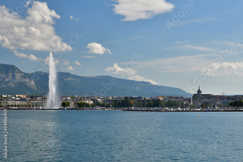 Switzerland, Geneva. Jet d'Eau (Water-Jet) on Lake Geneva. August 15, 2022.