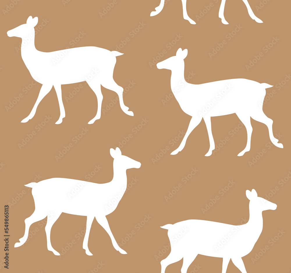 Vector seamless pattern of hand drawn flat deer isolated on brown background
