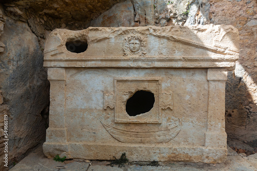Sarcophagus of captain Eudemos in necropolis of Olympos, Antalya Province, Turkey. Lycian civilization heritage. photo
