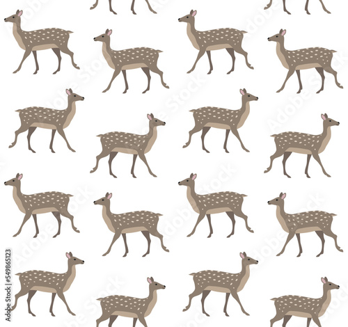 Vector seamless pattern of hand drawn flat deer isolated on white background © Sweta