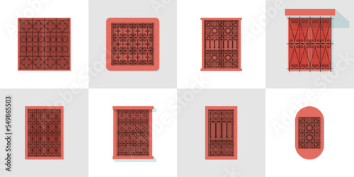 set of Moroccan windows with traditional ornament