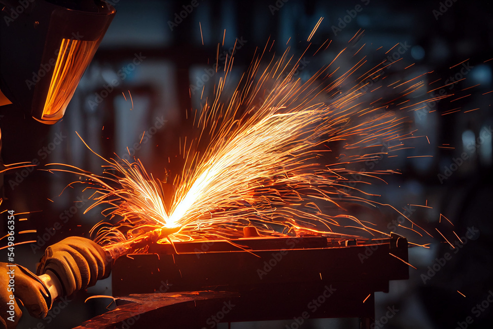 Weld Exploding fiery sparks fly from welding metal Stock Photo | Adobe Stock