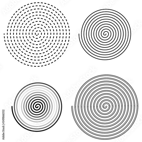 Black circles spiral set. circle light effect background. Round shape. Vector illustration. stock image.