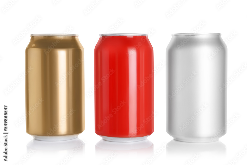 Aluminum cans with drinks on white background Aluminum cans with drinks on white background