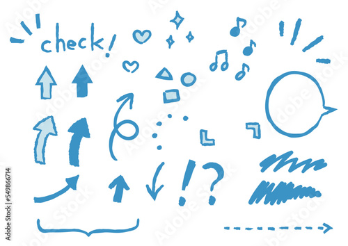 手描き風　ガーリーな矢印や吹き出しなどのあしらいセット