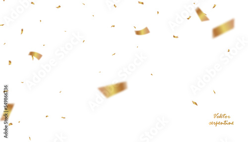 Gold confetti falls. confetti, streamer, tinsel on a transparent background for design and congratulations.Vector	
