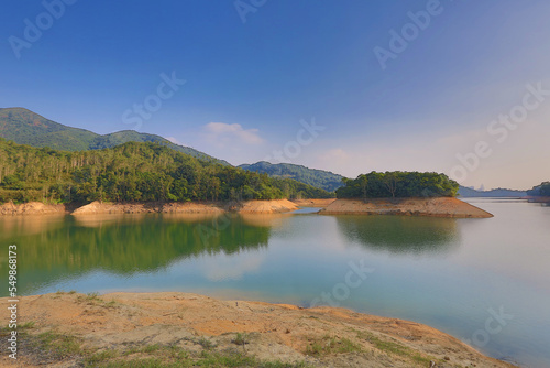 a scenery of country park Shing Mun reservoir in Hong Kong