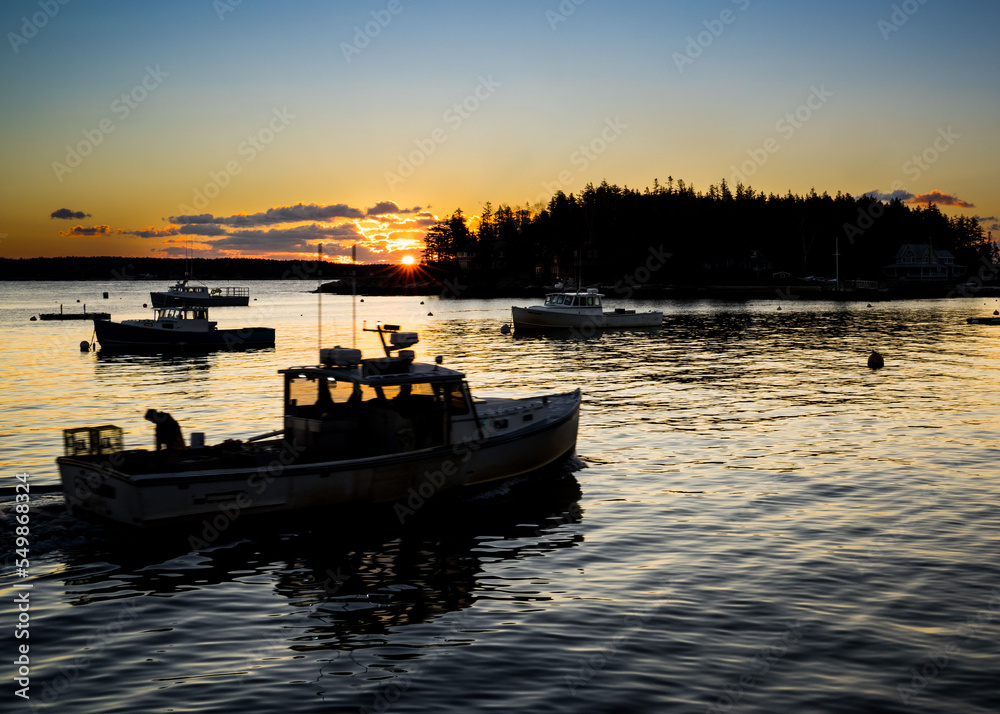 Lobster boats on the Sheepscot River in Maine