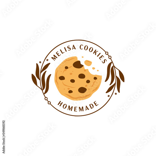 homemade cookie logo badge circle with floral element decoration frame