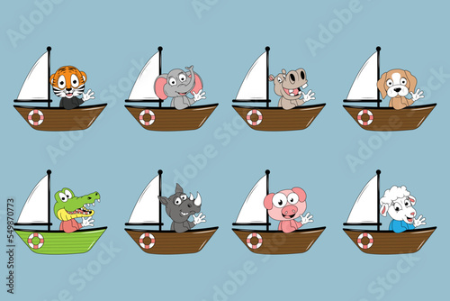 cute animal cartoon with boat graphic