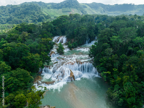 Aerial view of the waterfalls Agua Azul  Chiapas  Mexico . Panorama.