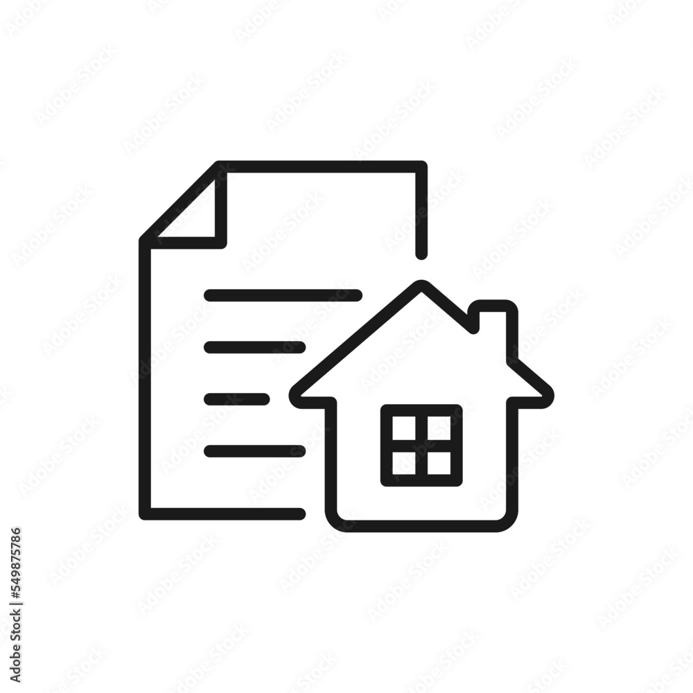 Property document. House and paper line icon isolated on white background. Vector illustration