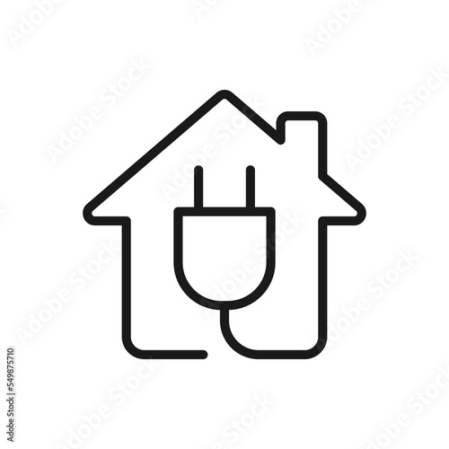 Home electricity power. House and electric plug line icon isolated on white background. Vector illustration