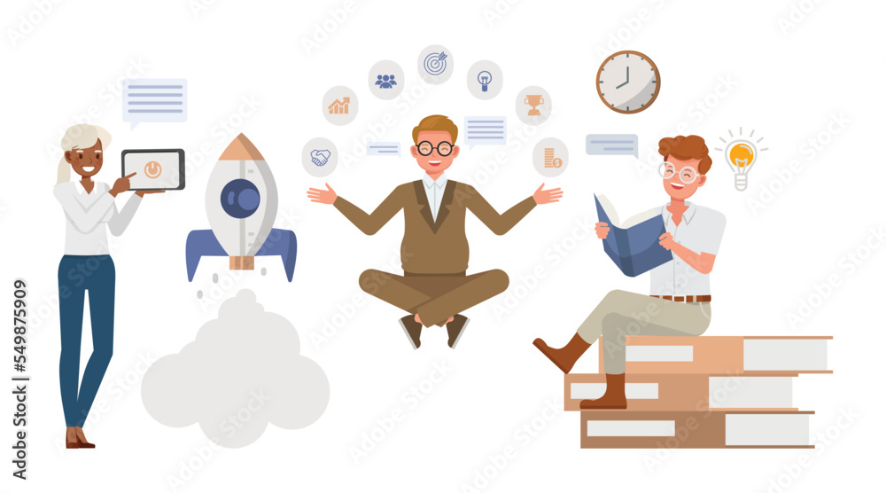 Business management concept. Office man and woman character vector design. Business people working in office planning, thinking and economic analysis on isolated white background. Business management concept. Office man and woman character vector design. Business people working in office planning, thinking and economic analysis on isolated white background.