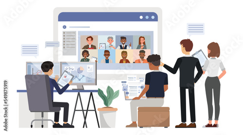 Business management concept. Office man and woman character vector design. Business people working in office planning, thinking and economic analysis on isolated white background.