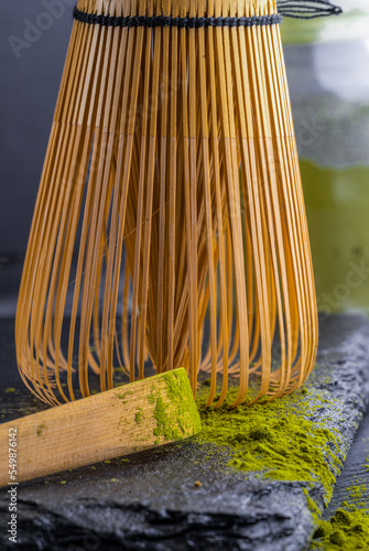 Bamboo whisk with bamboo spoon for matcha tea
