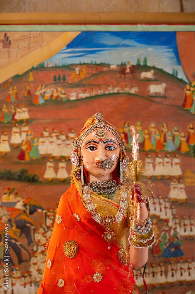 Jaisalmer, Rajasthan, India - 15th October 2019 : Beautiful Goddess Gori idol inside Rani ka Mahal, Jaisalmer fort. UNESCO world heritage site. Jaisalmer, Rajasthan, India - 15th October 2019 : Beautiful Goddess Gori idol inside Rani ka Mahal, Jaisalmer fort. UNESCO world heritage site.