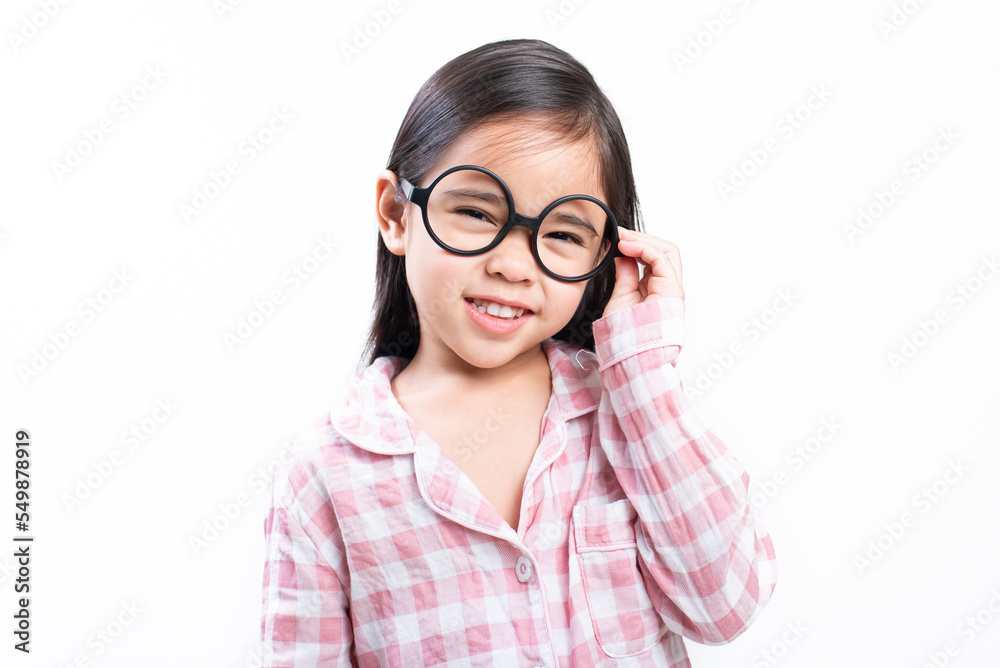 little girl asian wearing glasses, pink shirt, white background little girl asian wearing glasses, pink shirt, white background