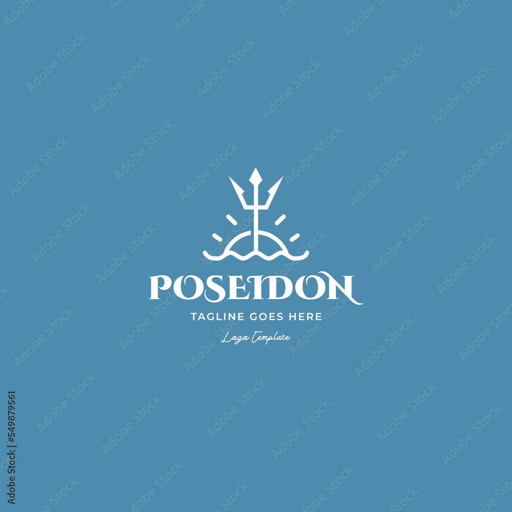 Obraz premium poseidon trident with waves logo icon vector template