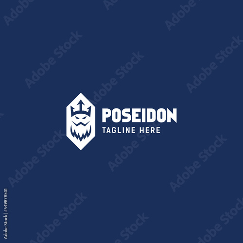 king with poseidon trident crown logo icon vector template