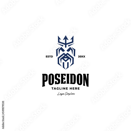 simple poseidon king with trident crown logo icon vector template