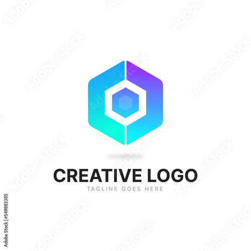  logo concept. Modern technology design. Colour cube logotype. Cryptocurrency and bitcoin label. Digital money icon. 
