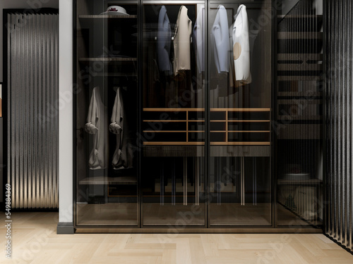Photo 3D rendering, wardrobe and dresser design in the cloakroom