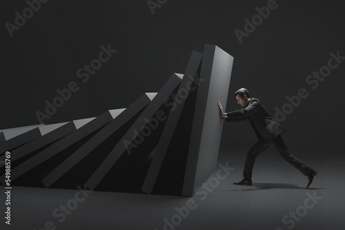 Business man pushing 3d illustration photo