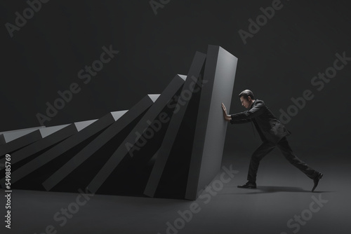 Business man pushing 3d illustration